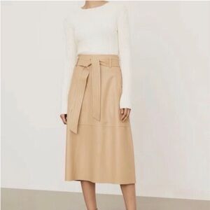 Vince leather Tie-Belt Midi Skirt in Tan size 4